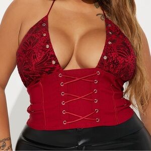 Lace Halter Top - Wine